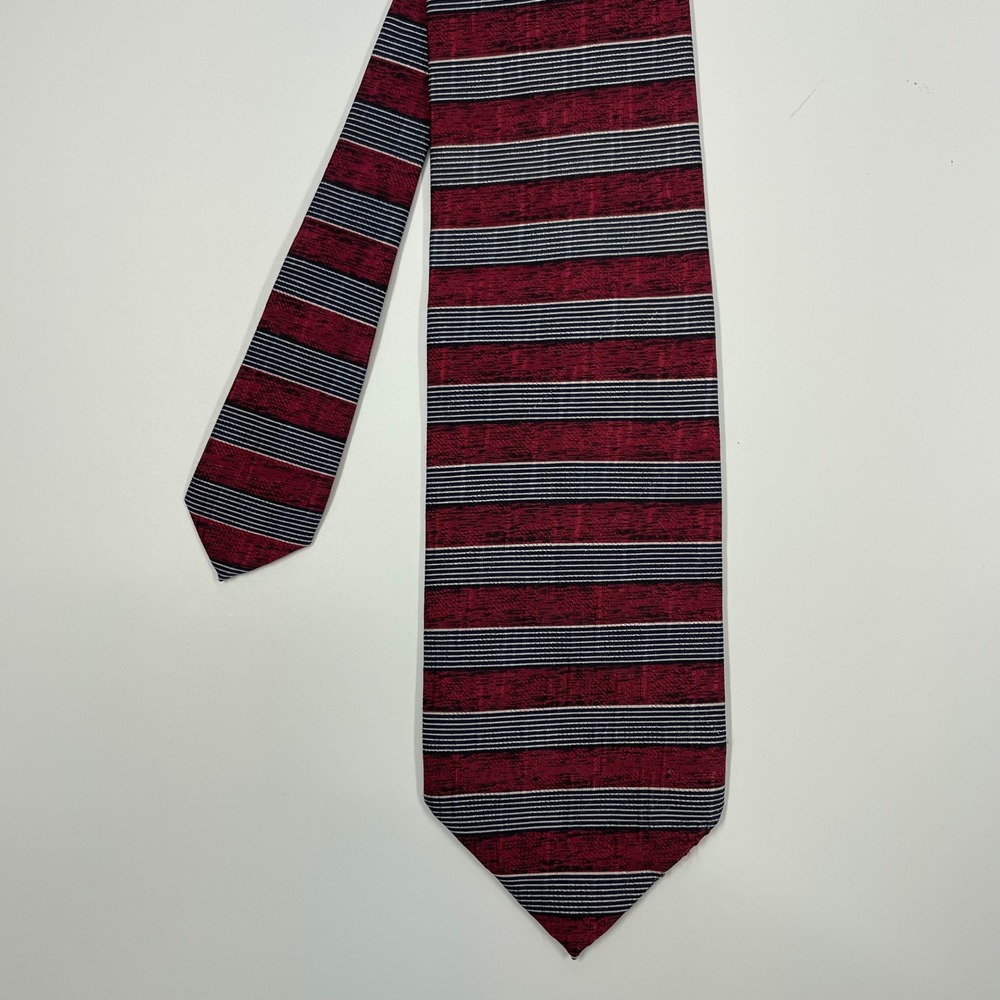XMI Red Navy Blue Striped Silk Necktie Mens OSFA